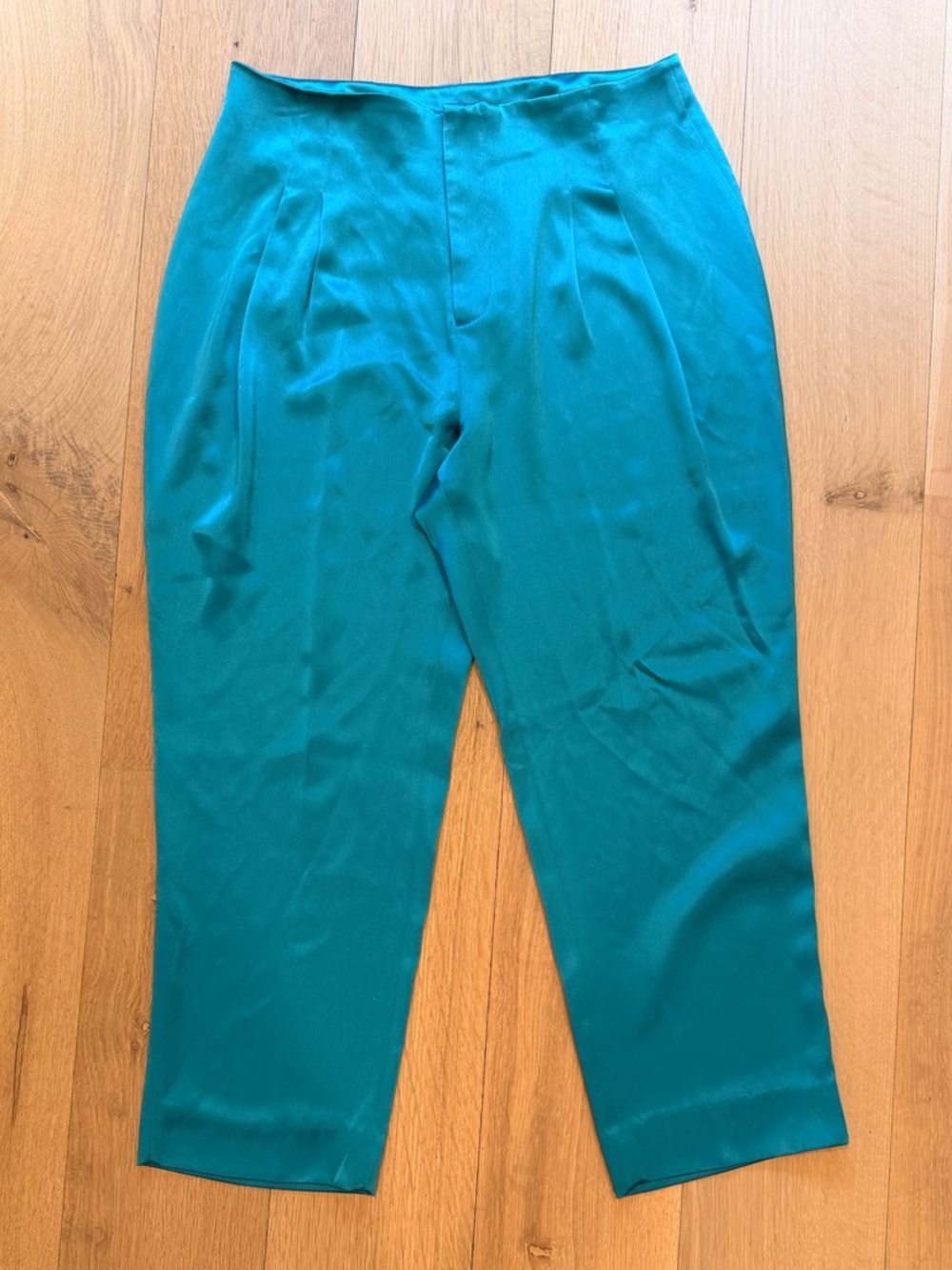 Cinq à Sept Teal Satin Pants Size 10 Triacetate Dress Pants Cocktail Evening